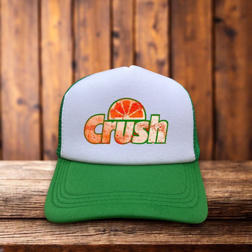 Orange Crush Unisex Trucker Hat Green Snapback Retro 80s Logo Soda Pop Cap